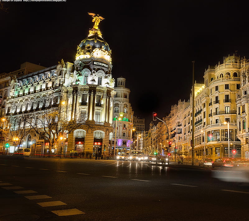 Madrid Street Night, spain, HD wallpaper