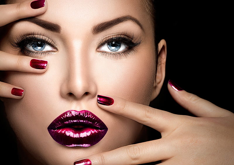 ღ, Nail polish, Lips, Lipstick, Model, Hands, Face, HD wallpaper