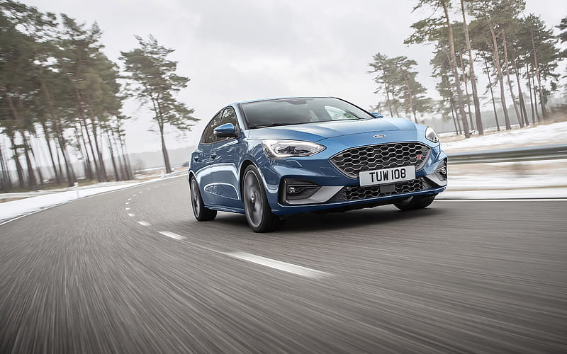 Ford Focus ST, 2020, sports hatchback, new blue Focus, exterior, american cars, Ford, HD wallpaper