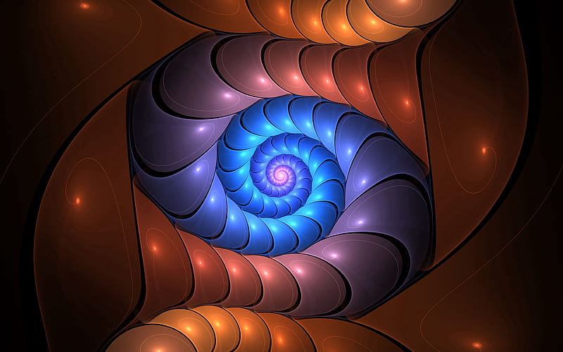 spiral, glow, colorful, twisted, fractal, HD wallpaper