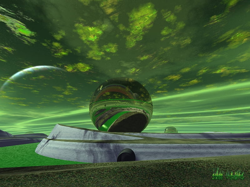 The Sphere, green world, alien artifact, fantasy art, HD wallpaper