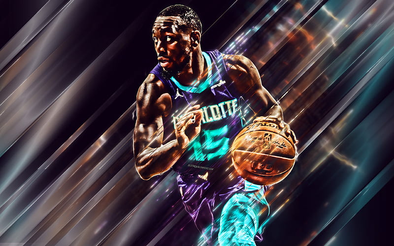 Kemba Walker, Charlotte Hornets, American basketball player, NBA, USA, purple background, creative art, portrait, basketball, HD wallpaper