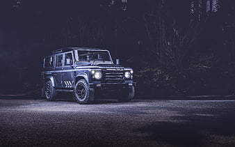 Land Rover Defender, 2017, brutal SUV, black Defender, army SUV, Night, HD wallpaper