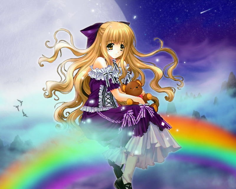 Cute anime, rainbow, sky, girl, anime, HD wallpaper | Peakpx