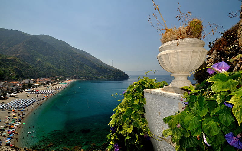 Scilla, beach, coast, Tyrrhenian sea, Calabria, resorts of Italy, sea, Mediterranean sea, Italy, HD wallpaper