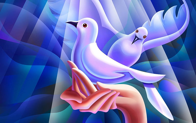 Doves of hope, hands, pigeon, hope, dove, beam, blue, HD wallpaper
