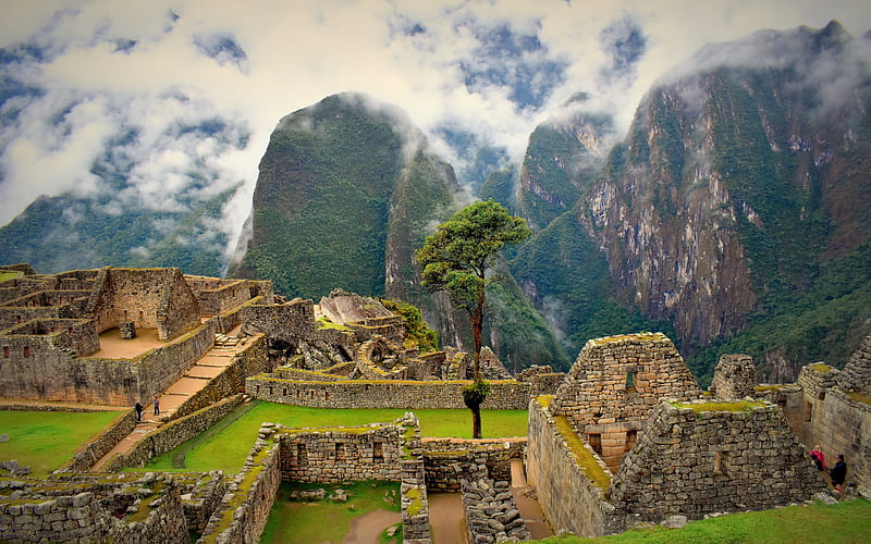 Machu Picchu, Inca citadel, ruins, mountain landscape, fog, Machupicchu District, Peru, Inca civilization, HD wallpaper