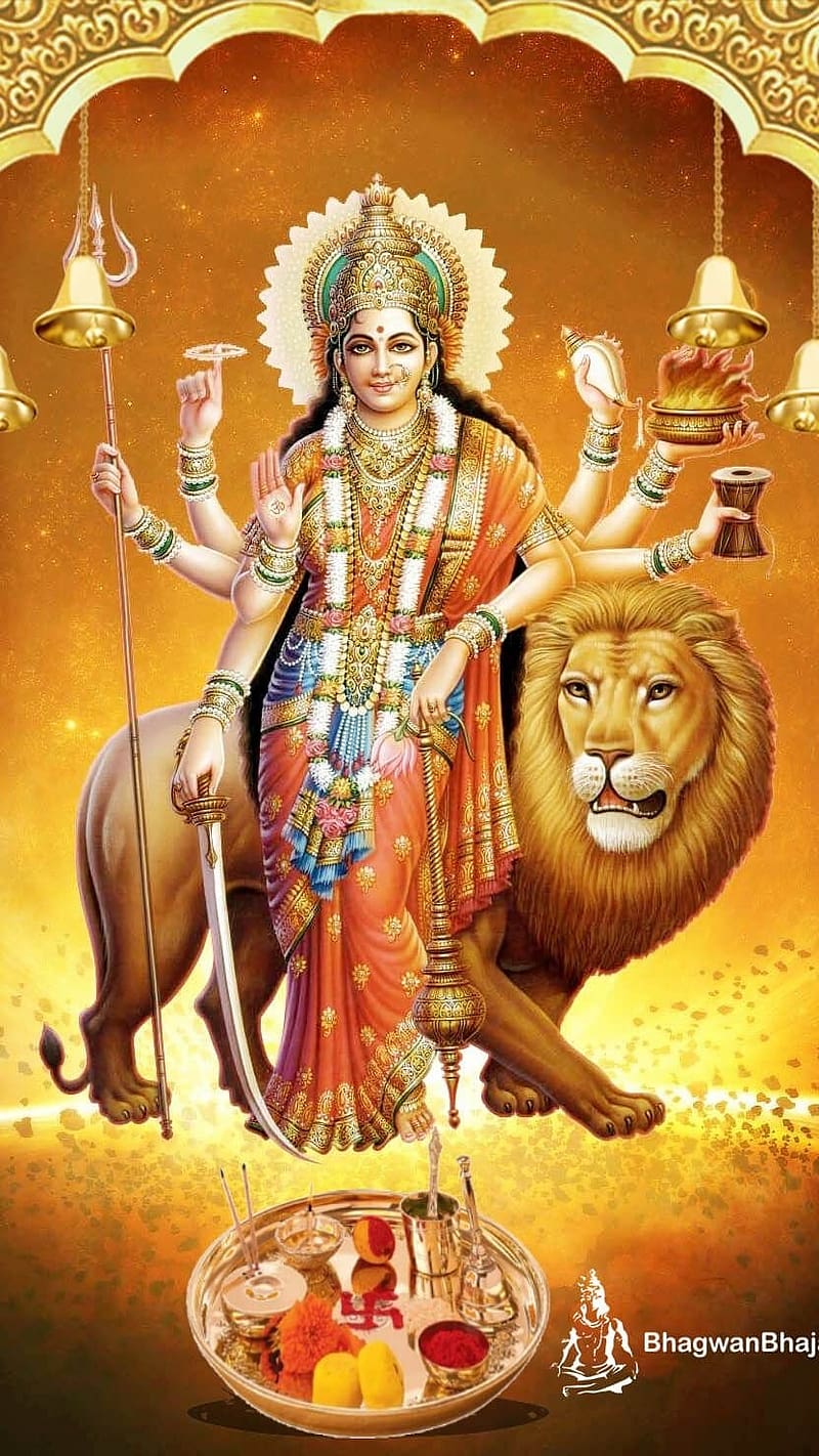 Durga Mata, Standing With Lion, lion background, goddess, bhakti ...