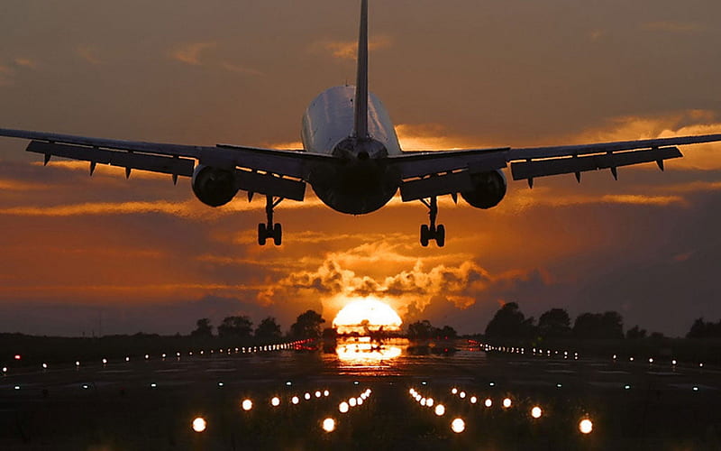 Take off into the sunset, nature, aircraft, entertainment, HD wallpaper
