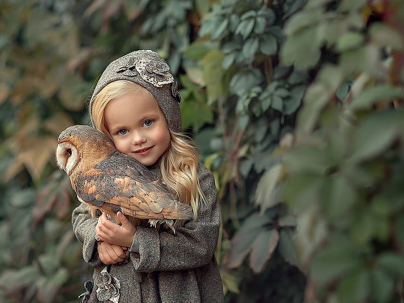 Little Girl, Girl, Owl, Bird, graph, HD wallpaper | Peakpx