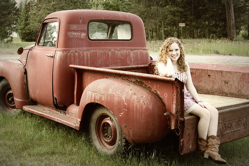 Cowgirl Truck, rusty, truck, cowgirl, vintage, HD wallpaper