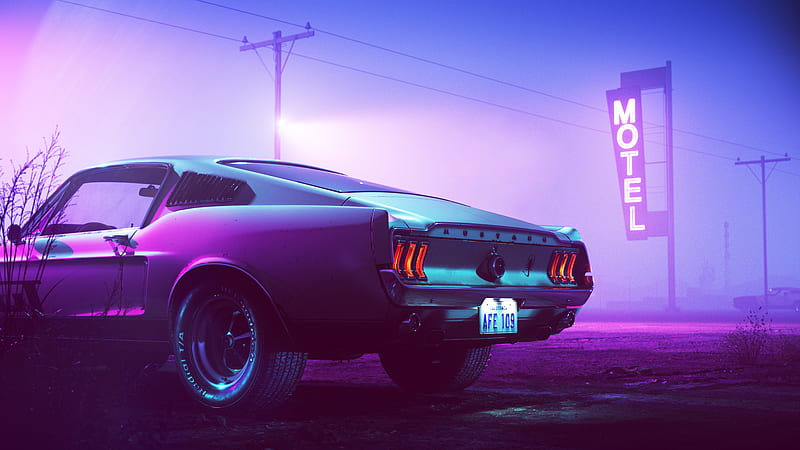 Mustang Scorpion Motel, mustang, carros, artist, artwork, digital-art, HD wallpaper