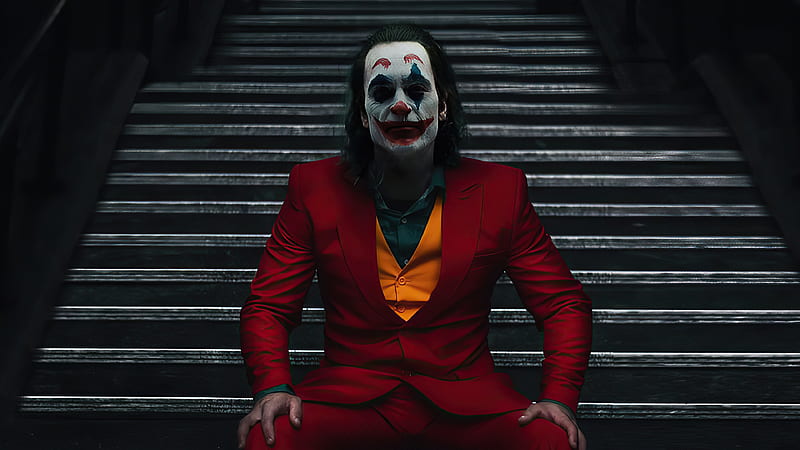 Joker Sitting On Stairs , joker, superheroes, artwork, artist, HD wallpaper