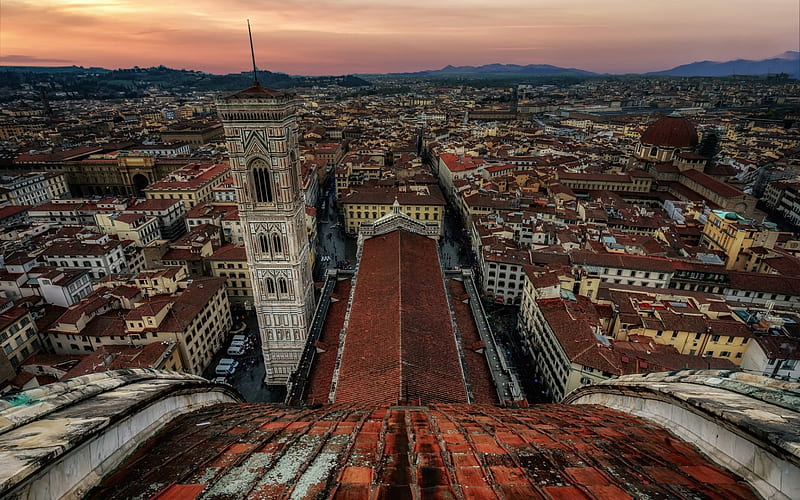 Santo Spirito, Florence, evening, sunset, italy, roofs of old houses, cityscape, beautiful old city, Tuscany, HD wallpaper