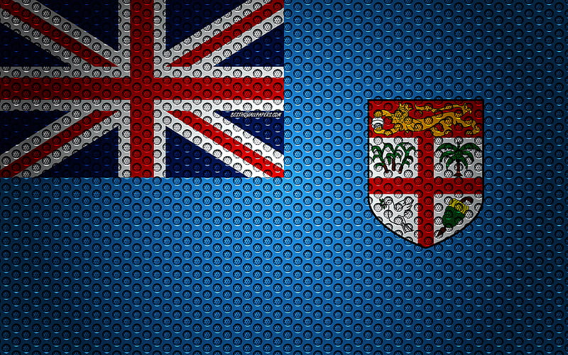 Flag of Fiji creative art, metal mesh texture, Fiji flag, national symbol, Fiji, Oceania, flags of Oceania countries, HD wallpaper