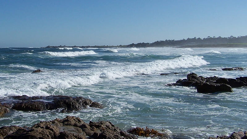 Santa Cruz Headlands, Ocean, rocks, land, daytime, HD wallpaper