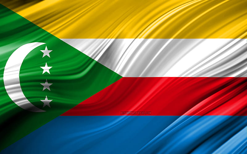 Comoros flag, African countries, 3D waves, Flag of Comoros, national symbols, Comoros 3D flag, art, Africa, Comoros, HD wallpaper