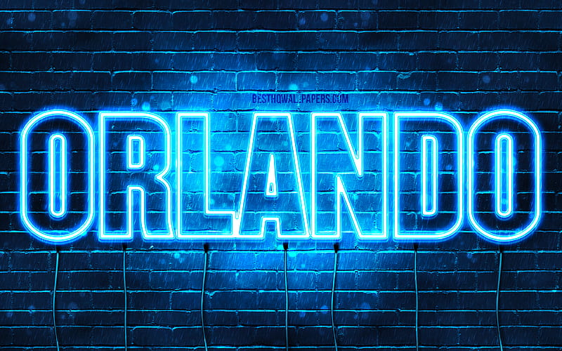 Orlando with names, horizontal text, Orlando name, blue neon lights, with Orlando name, HD wallpaper