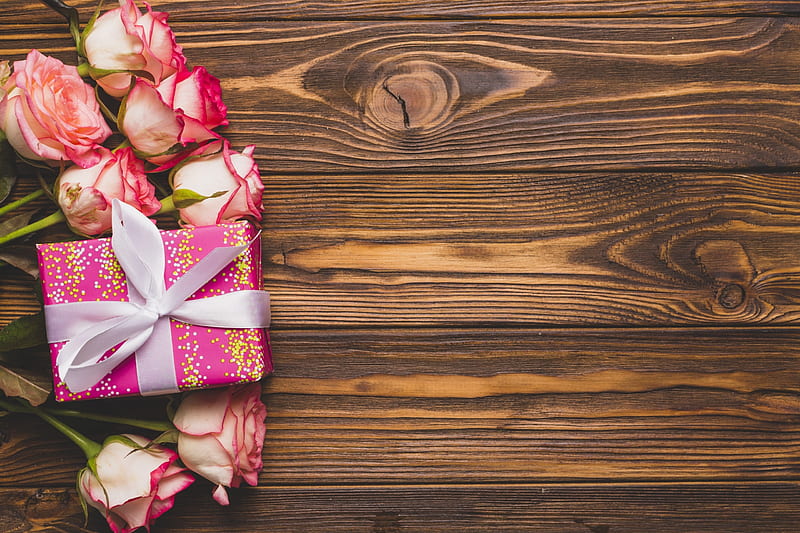 Happy Mother's Day!, rose, gift, mother, card, texture, flower, day, pink, wood, HD wallpaper