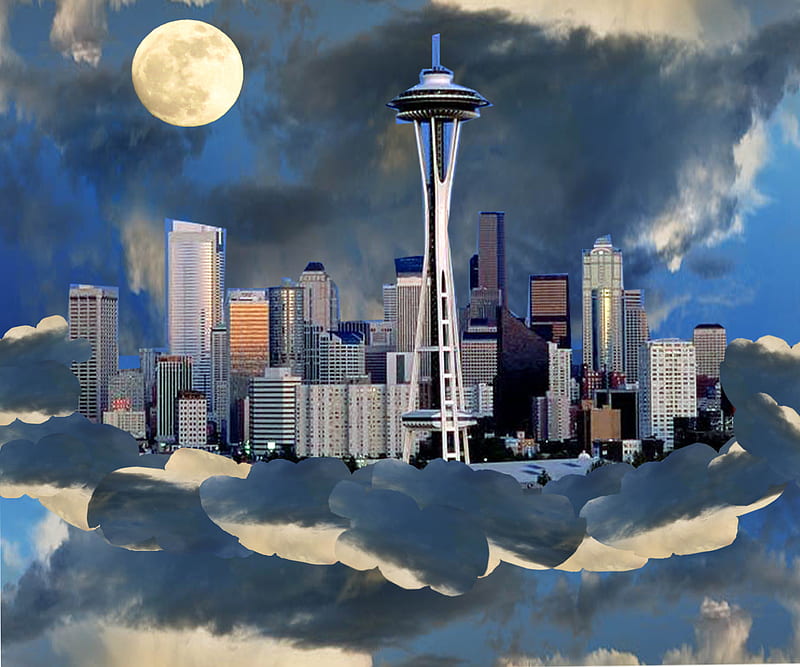 Seattle Dreams, art, city, seattle, washington, rain, HD wallpaper