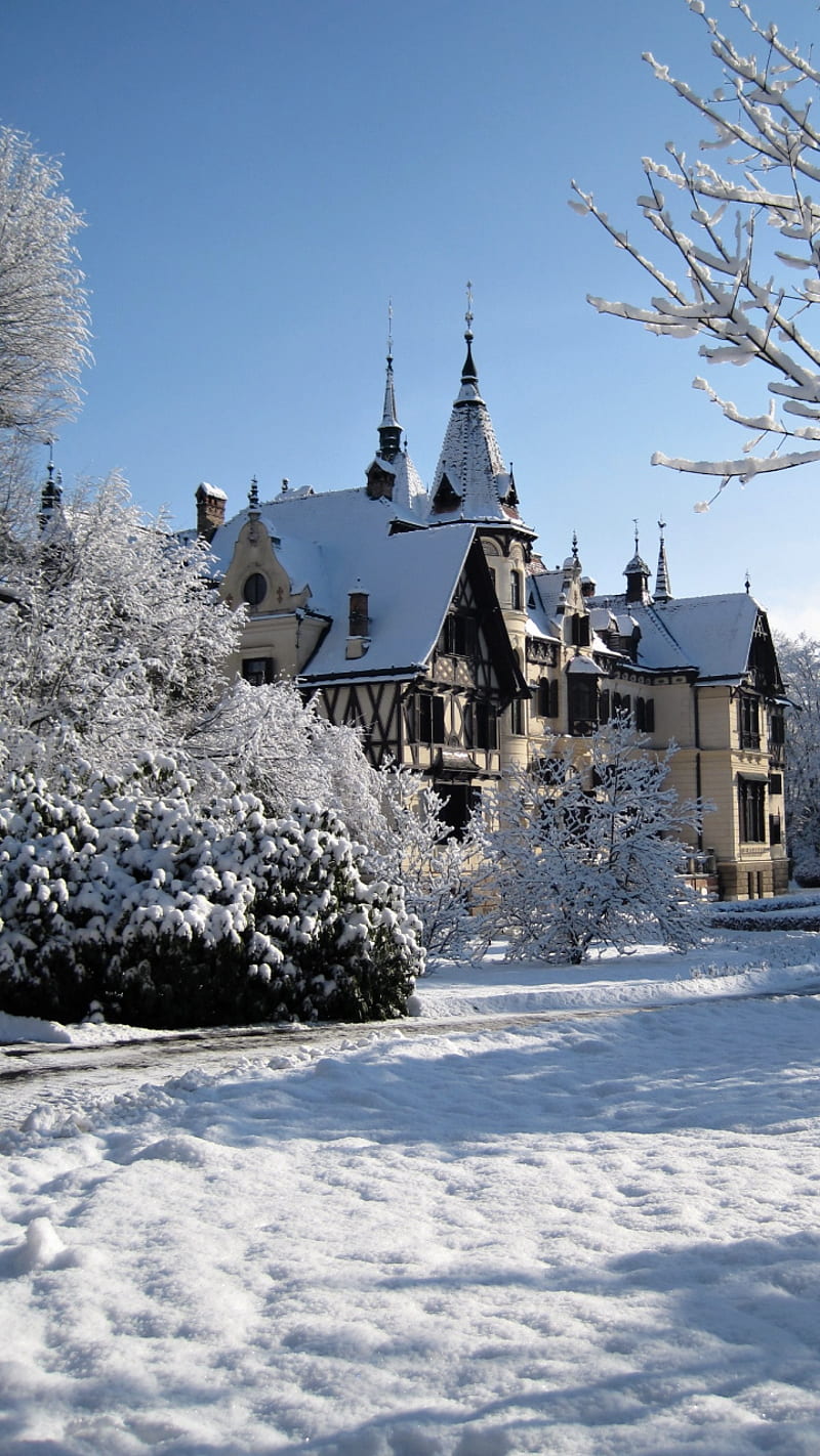 Castle in winter, cold, romance, snow, HD phone wallpaper