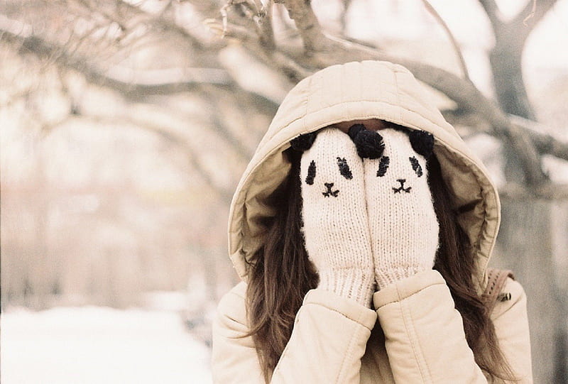 :), cute, mittens, snowflake, graphy, girl, smile, woman, winter, HD wallpaper