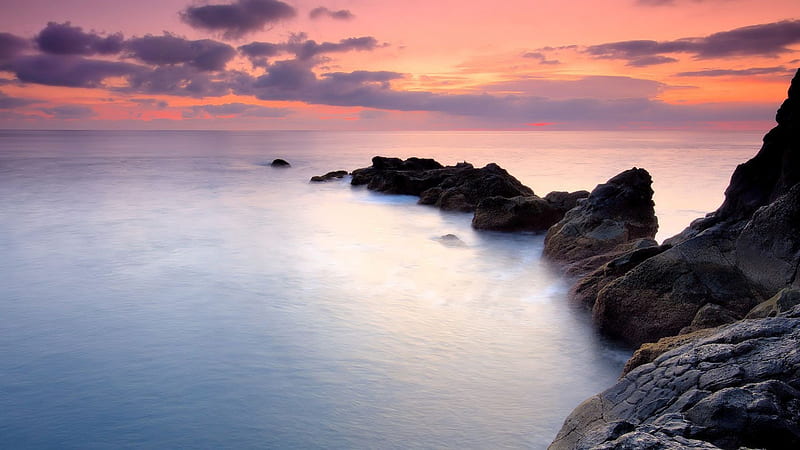 Rocky Coast, sunset, view, ocean, rocky, HD wallpaper