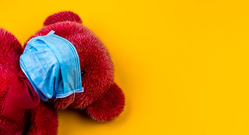 red bear plush toy on yellow surface, HD wallpaper