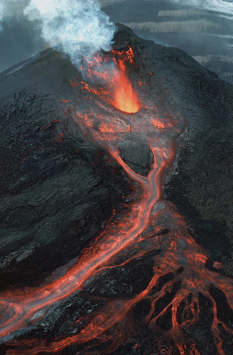volcano, eruption, lava, crater, HD phone wallpaper