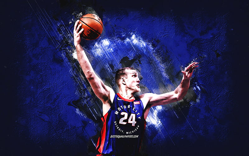 Mason Plumlee, Detroit Pistons, NBA, American basketball player, blue stone background, USA, basketball, HD wallpaper