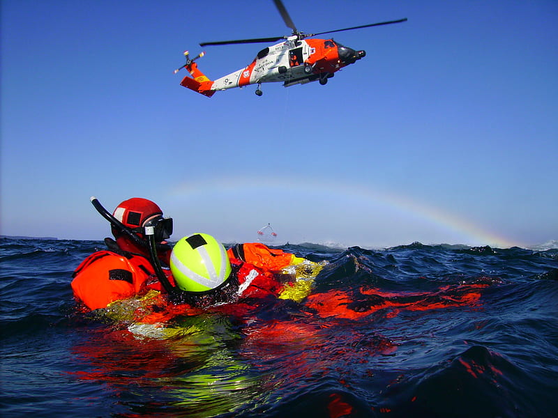 Air rescue at sea, graph, men, helicopter, ocean, other, HD wallpaper