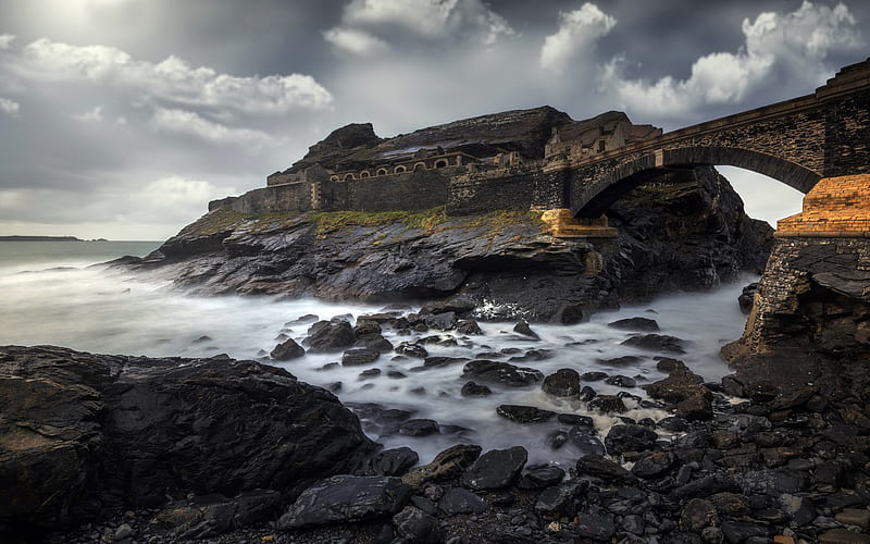 Celtic sea, coast, rocks, Saint-Malo, France, Fort des Capucins, Brittany, HD wallpaper