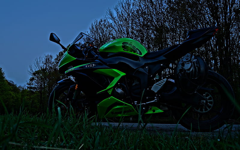 Kawasaki Ninja ZX-6R 636, darkness, superbikes, Kawasaki, HD wallpaper