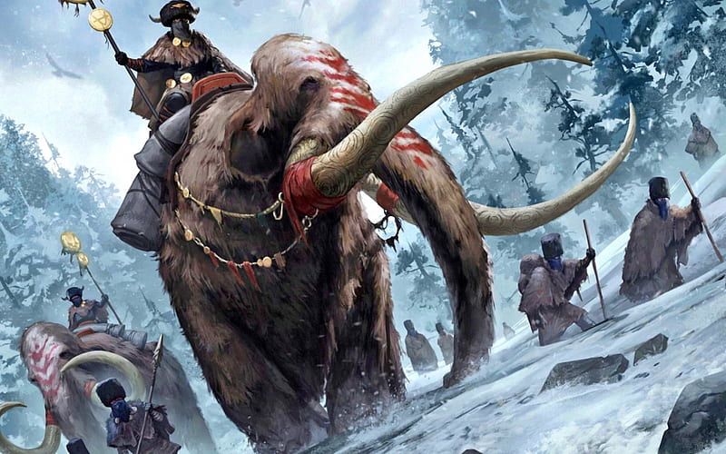 War Mammoth, warrior, fantasy, magic, mammoth, HD wallpaper