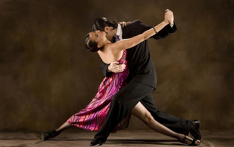 Tango, dress, costume, black, man, woman, love, passion, dance, pink, couple, HD wallpaper