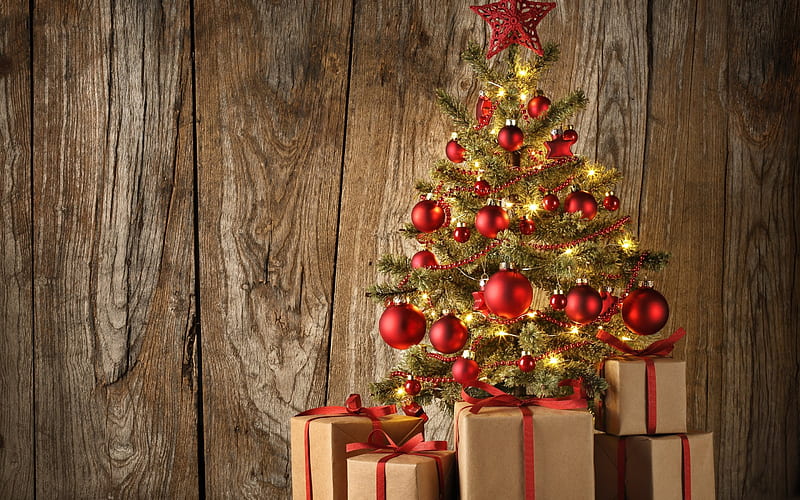 Christmas tree, 2017, red Christmas balls, Christmas, New Year, HD wallpaper