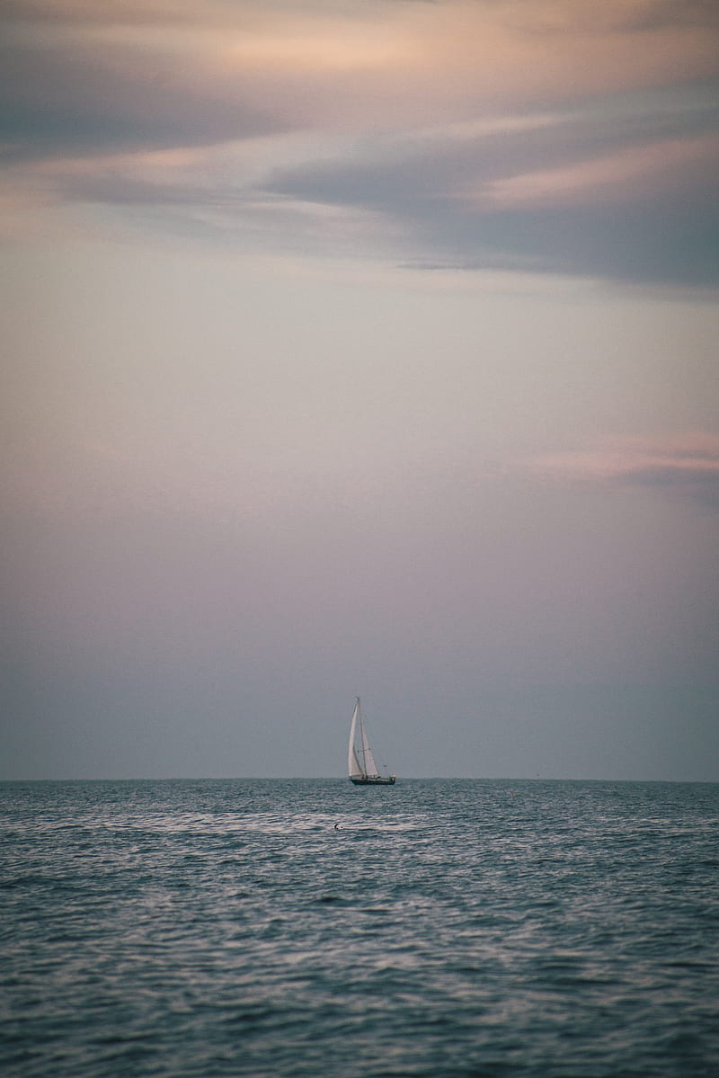 sea, boat, horizon, water, ship, HD phone wallpaper