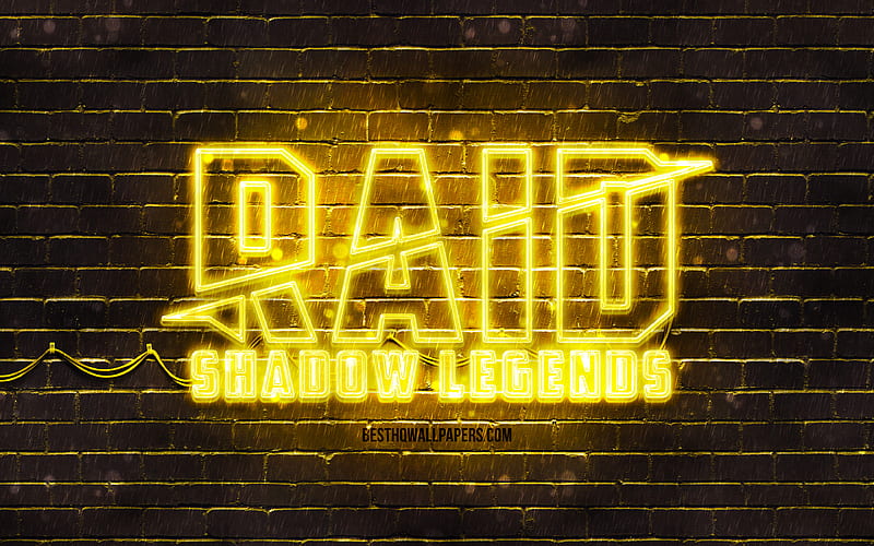 Raid Shadow Legends yellow logo yellow brickwall, Raid Shadow Legends logo, 2020 games, Raid Shadow Legends neon logo, Raid Shadow Legends, HD wallpaper