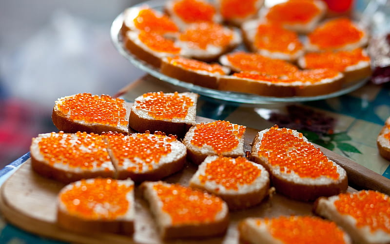 red caviar, delicacies, sandwiches, caviar, HD wallpaper