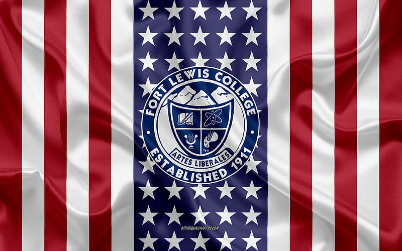Fort Lewis College Emblem, American Flag, Fort Lewis College logo, Durango, Colorado, USA, Emblem of Fort Lewis College, HD wallpaper