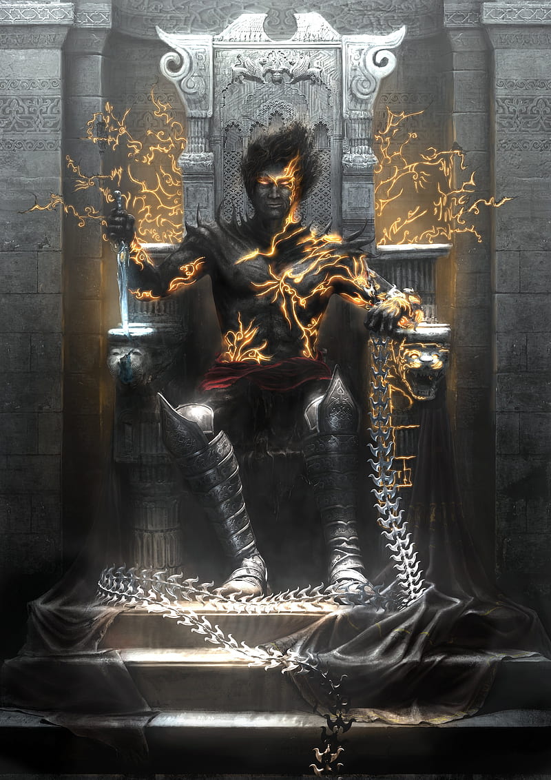 demon lord, throne, armor, magic, Fantasy, HD phone wallpaper