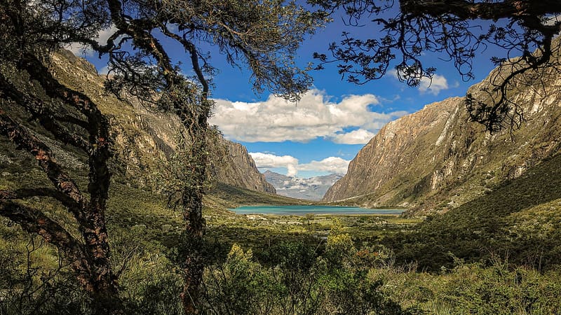 First view of Lake Llanganuco, Cordillera Blanca, Peru, clouds, landscape, trees, sky, water, mountains, rocks, HD wallpaper