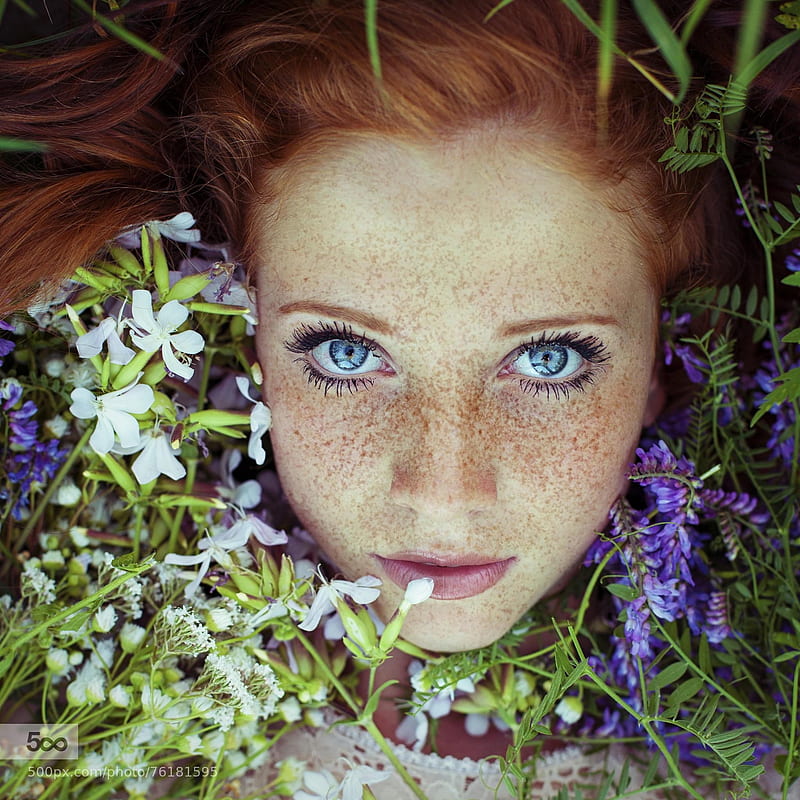 women, nature, outdoors, , face, model, flowers, freckles, redhead, Maja Topcagic, HD phone wallpaper