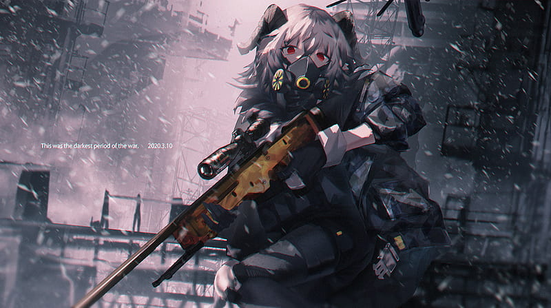 Anime, Girl, Gas Mask, Horns, Sniper Rifle, White Hair, HD wallpaper |  Peakpx