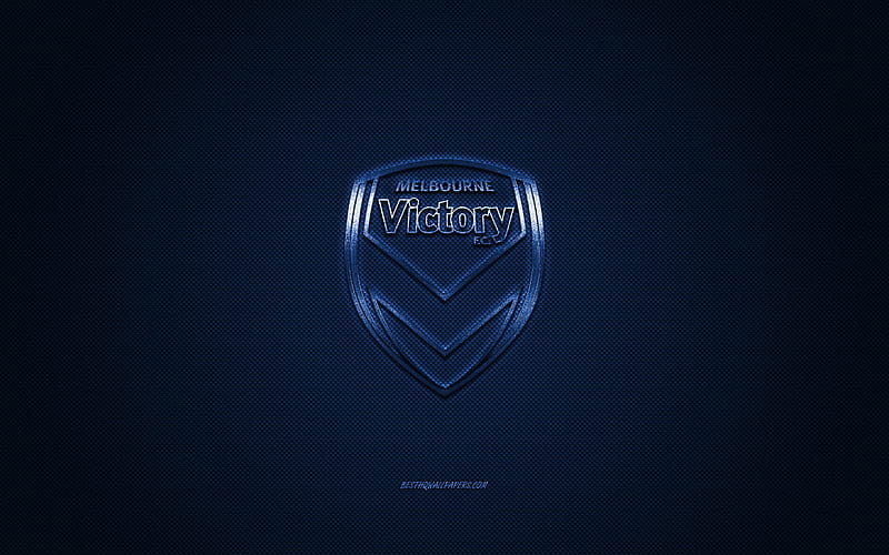 Melbourne Victory FC, Australian football club, A-League, елтый синий logo, синий carbon fiber background, football, Melbourne, Australia, Melbourne Victory FC logo, HD wallpaper