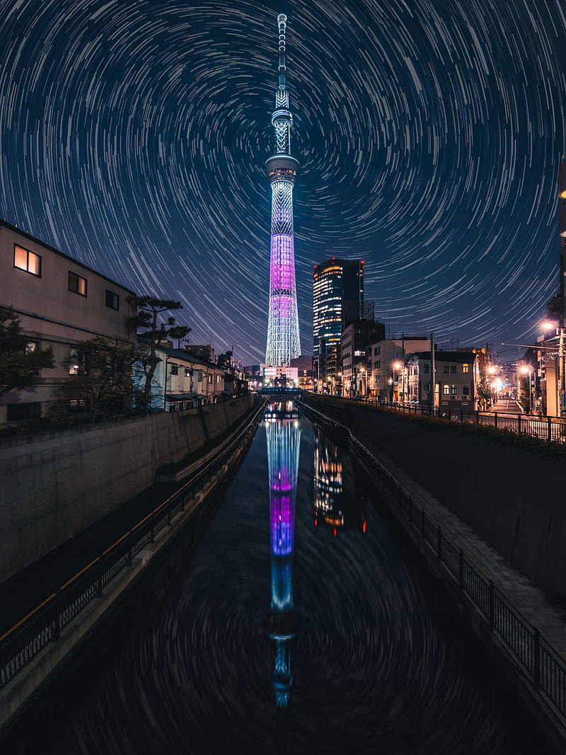 tower, night city, city lights, architecture, night, tokyo, japan, HD phone wallpaper