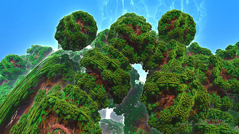Bacterium Hedgerow - 3d Fractal Art, Fractal, Sky, CGI, Mandelbulb, 3D, Artistic, Green, Digital, Abstract, HD wallpaper