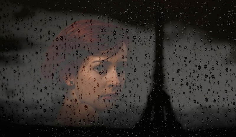Behind the window, pretty, rain, window, girl, HD wallpaper