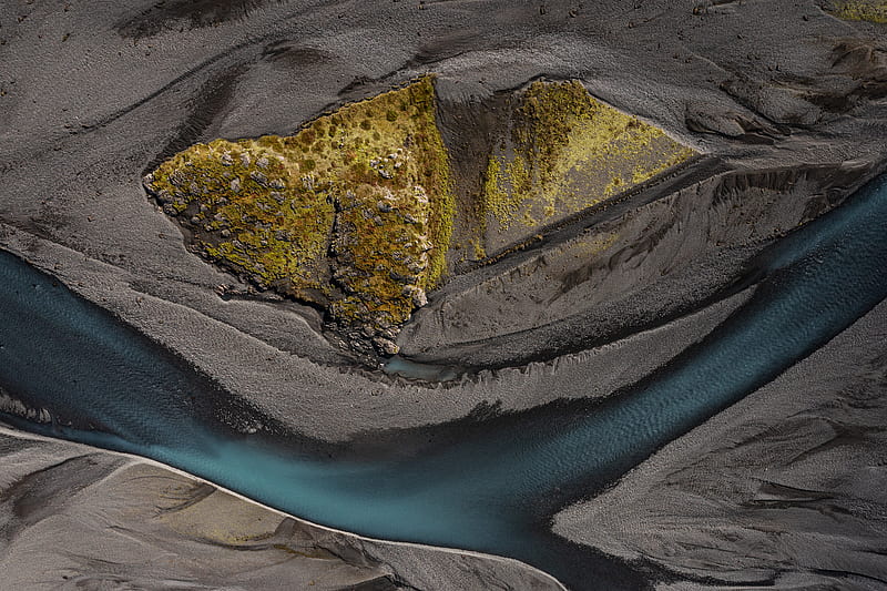 river, island, landform, aerial view, nature, HD wallpaper