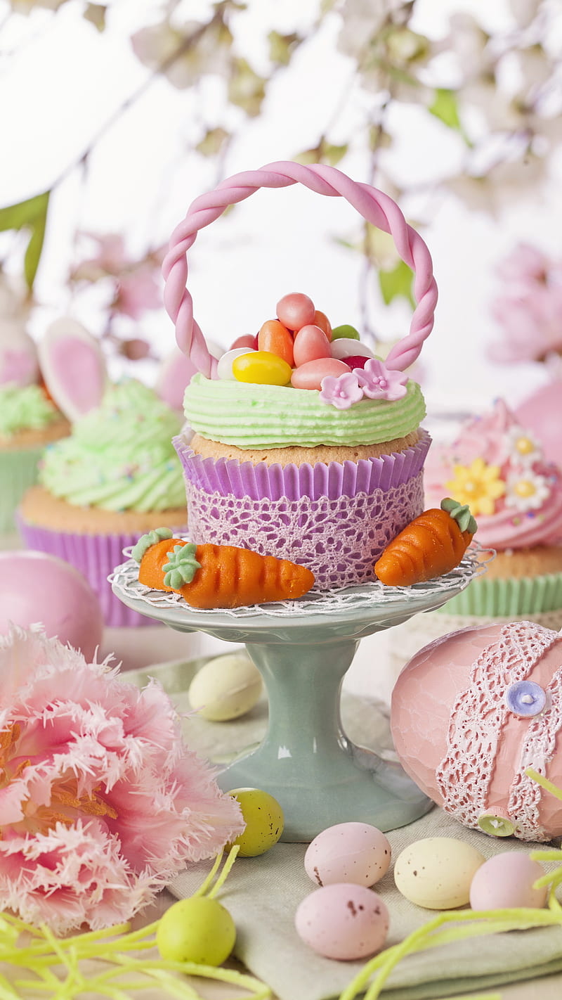 Easter Time, celebration, colors, cupcake, egg, flowers, HD phone wallpaper